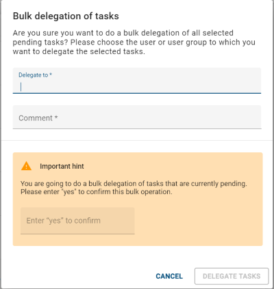 Here, dialog bulk delegate tasks is shown.
