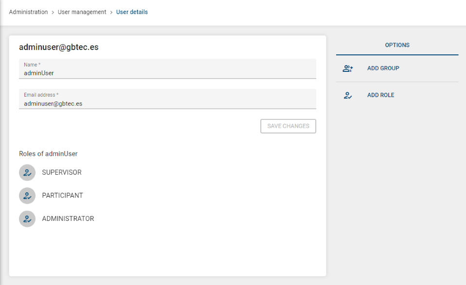 Inside the user *Details* view you can visualize the roles currently assigned to that user.